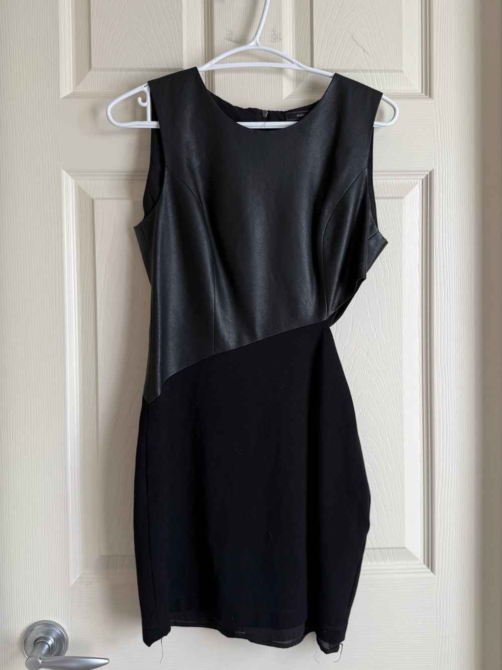 BCBG Black Faux Leather Panel Bodycon Cocktail Dress Size S